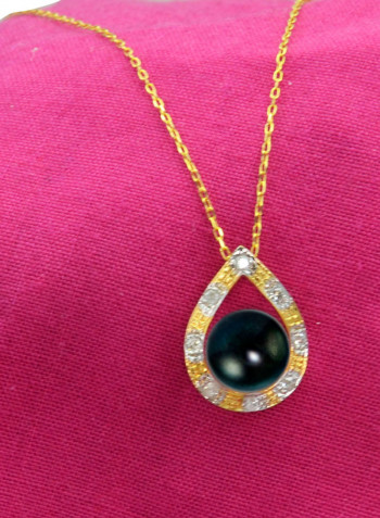18 Karat Solid Gold 0.08 Carat Diamonds With 7 mm Pearl Drop Pendant Necklace