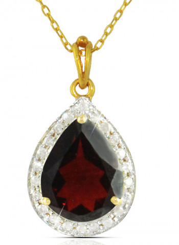 18K Gold Genuine Diamond Drop Cut Garnet Pendant Necklace 0.12 Carat