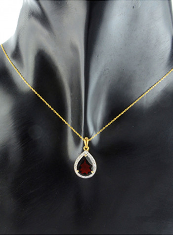 18K Gold Genuine Diamond Drop Cut Garnet Pendant Necklace 0.12 Carat