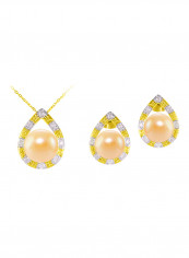 2-Piece 18 Karat Solid Gold 0.24 Carat Diamonds With 7 mm Pearl Drop Jewellery