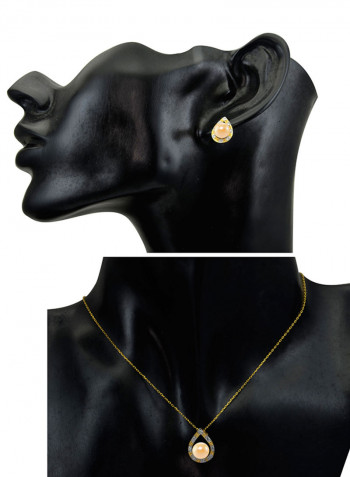 2-Piece 18 Karat Solid Gold 0.24 Carat Diamonds With 7 mm Pearl Drop Jewellery