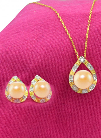 2-Piece 18 Karat Solid Gold 0.24 Carat Diamonds With 7 mm Pearl Drop Jewellery