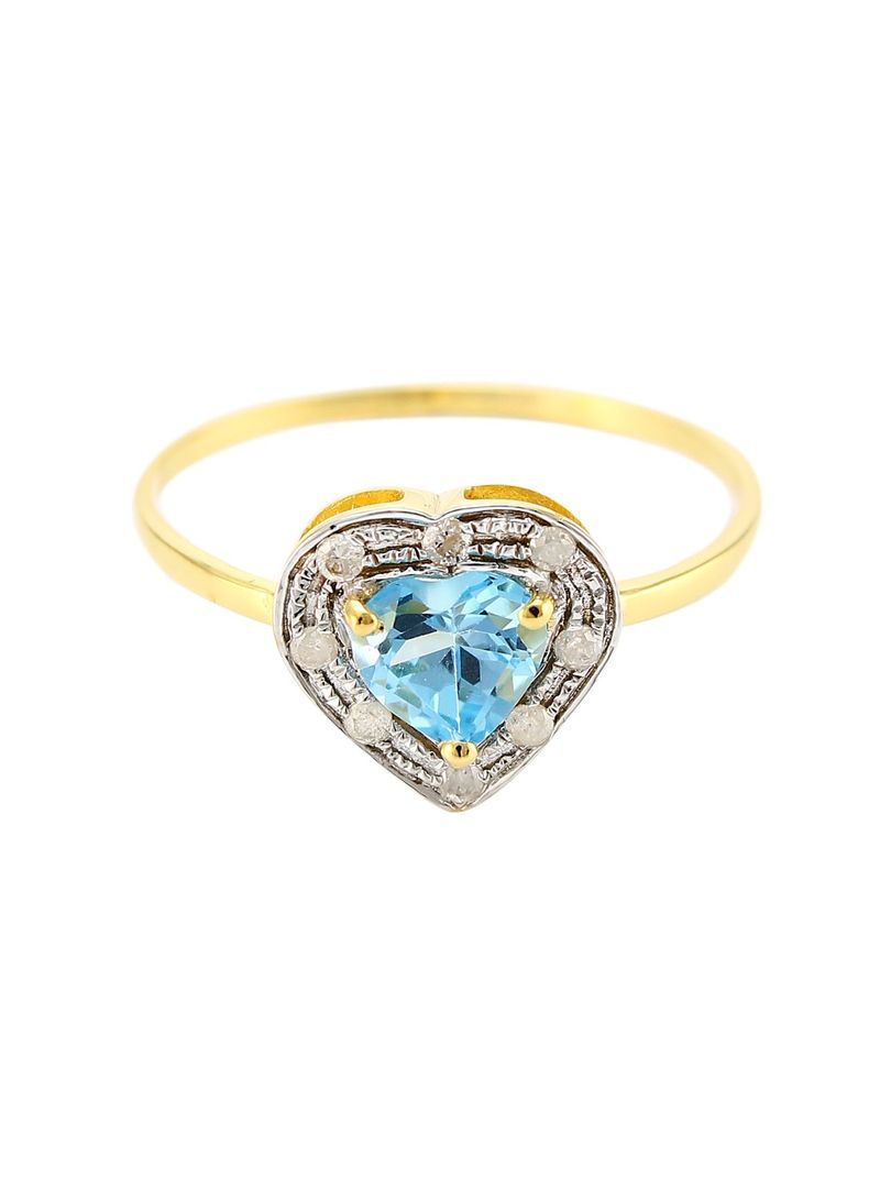 18K Solid Gold 0.6Ct Genuine Heart Cut Swiss Blue Topaz 0.08Ct Genuine Diamonds Ring