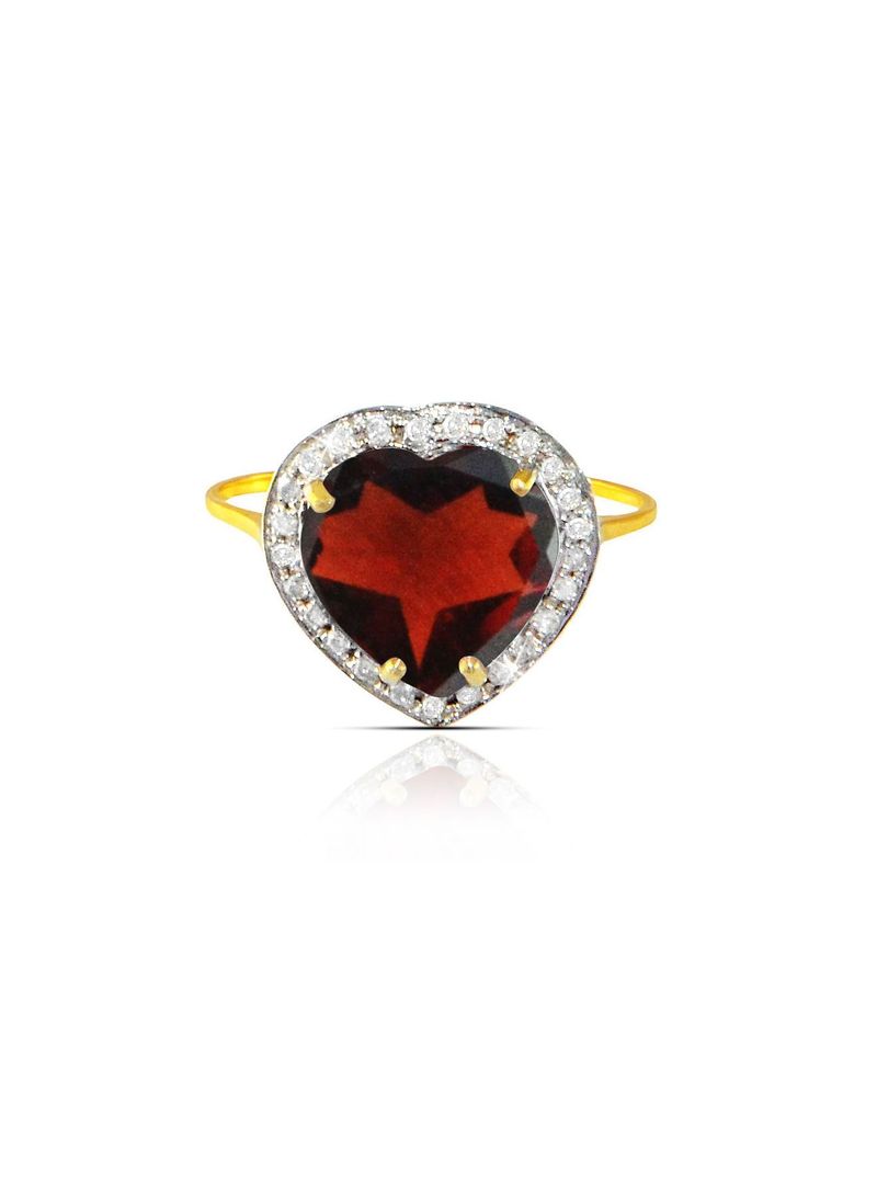 18k Gold 10mm Genuine Heart Cut Garnet 0.14Ct Genuine Diamonds Ring