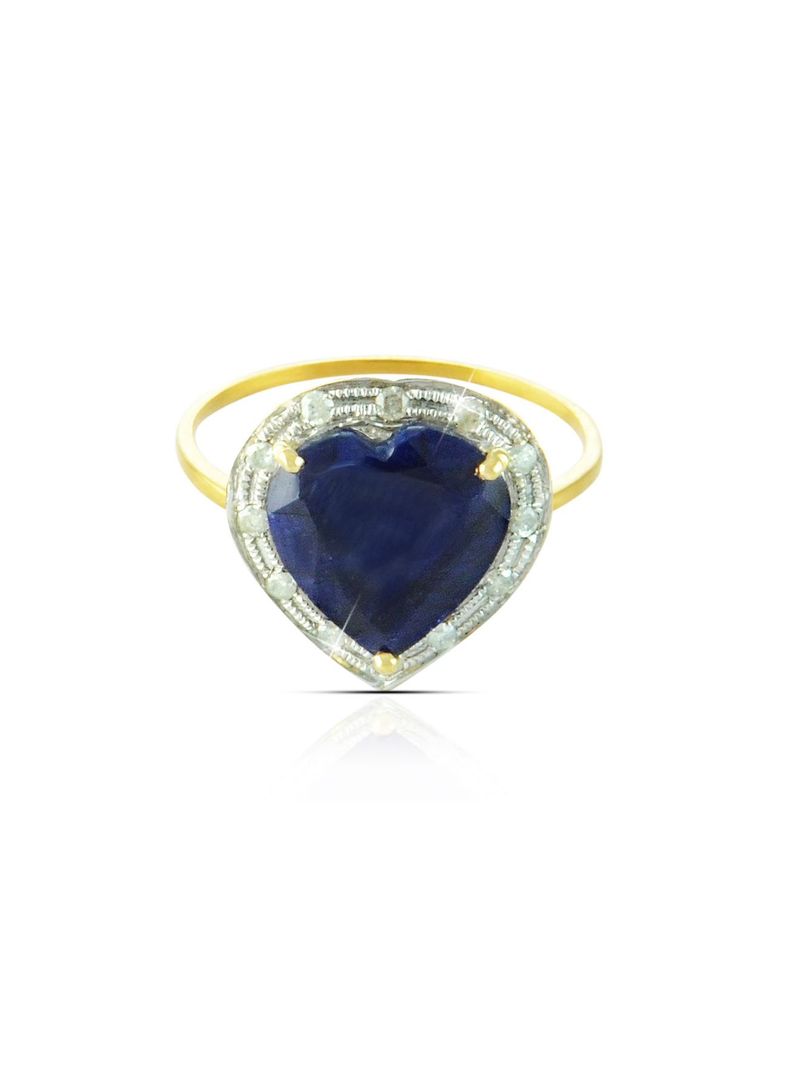 18k Gold 10mm Genuine Heart Cut Midnight Blue Sapphire 0.13Ct Genuine Diamonds Ring
