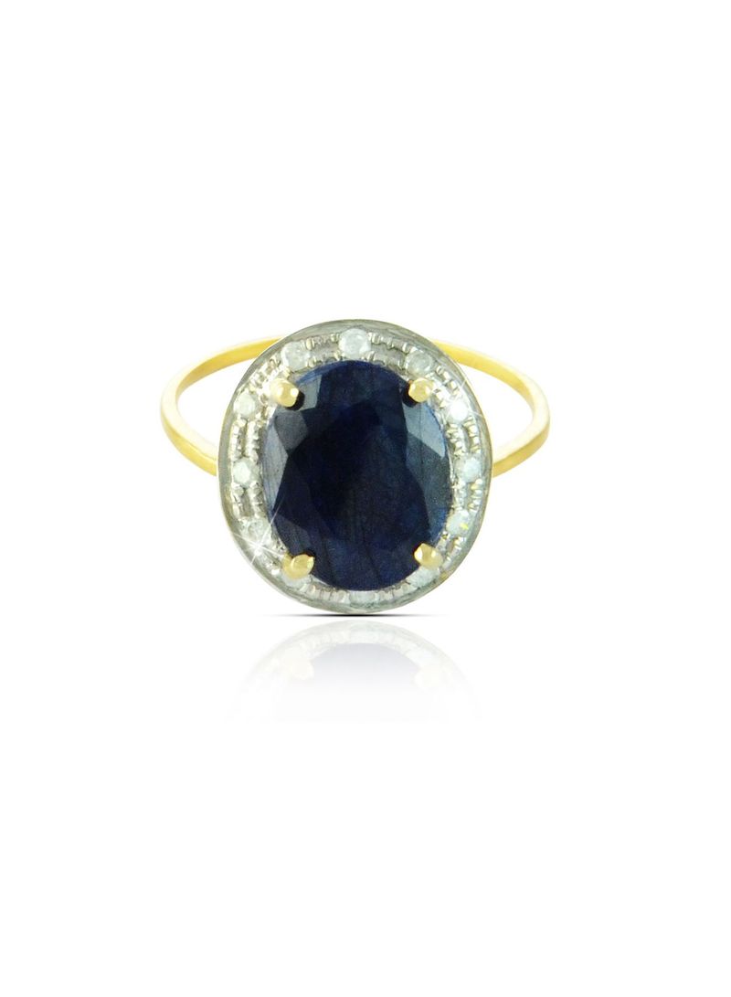 18k Gold 10mm Genuine Oval Cut Midnight Blue Sapphire 0.12Ct Genuine Diamonds Ring