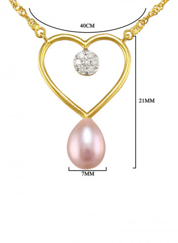 18 Karat Gold 0.07 ct Genuine Diamond And Pearl Heart Pendant Necklace