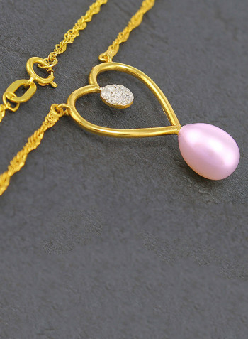 18 Karat Gold 0.07 ct Genuine Diamond And Pearl Heart Pendant Necklace