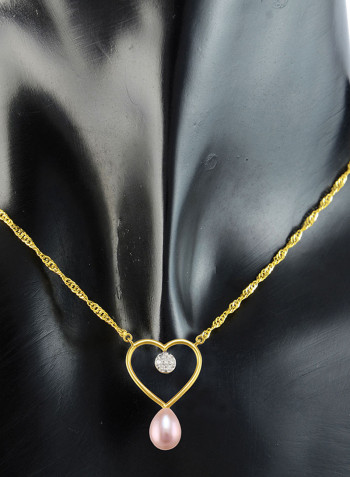18 Karat Gold 0.07 ct Genuine Diamond And Pearl Heart Pendant Necklace