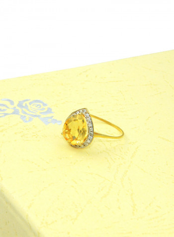18 Karat Gold Drop Cut Diamond Citrine Ring