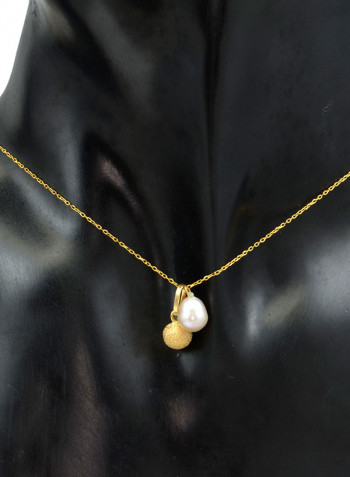 18 Karat Solid Gold And 7 mm Pearl Pendant Necklace