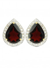 18K Gold Genuine Diamond Drop Cut Garnet Earrings
