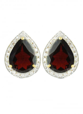 18K Gold Genuine Diamond Drop Cut Garnet Earrings