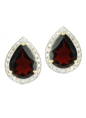 18K Gold Genuine Diamond Drop Cut Garnet Earrings