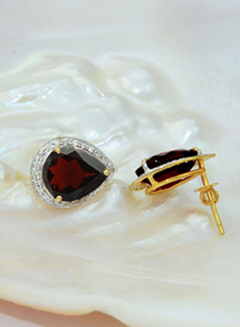 18K Gold Genuine Diamond Drop Cut Garnet Earrings