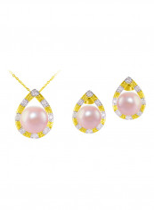 2-Piece 18 Karat Solid Gold 0.24 Carat Diamonds With 7 mm Pearl Drop Jewellery