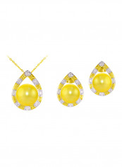 2-Piece 18 Karat Solid Gold 0.24 Carat Diamonds With 7 mm Pearl Drop Jewellery