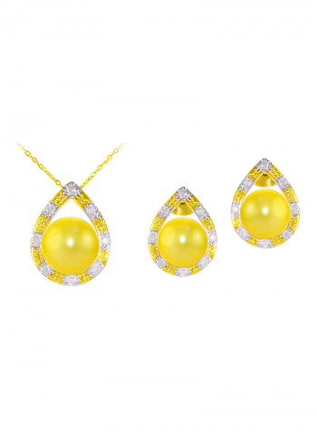 2-Piece 18 Karat Solid Gold 0.24 Carat Diamonds With 7 mm Pearl Drop Jewellery