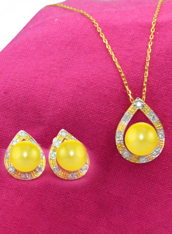 2-Piece 18 Karat Solid Gold 0.24 Carat Diamonds With 7 mm Pearl Drop Jewellery