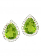 18 Karat Gold Diamond Drop Cut Peridot Earrings