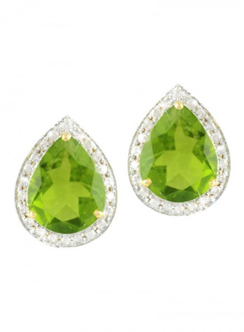 18 Karat Gold Diamond Drop Cut Peridot Earrings