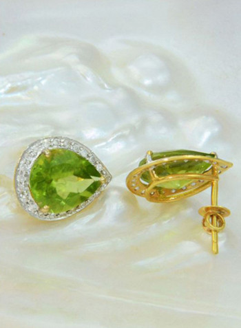 18 Karat Gold Diamond Drop Cut Peridot Earrings