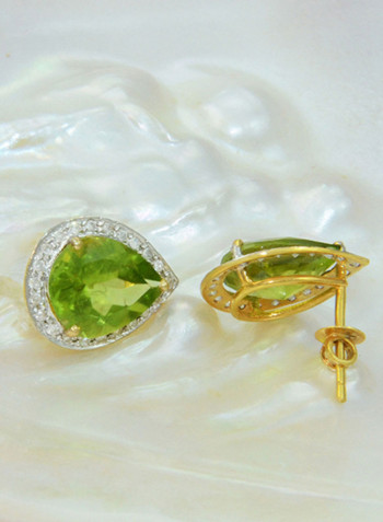 18 Karat Gold Diamond Drop Cut Peridot Earrings