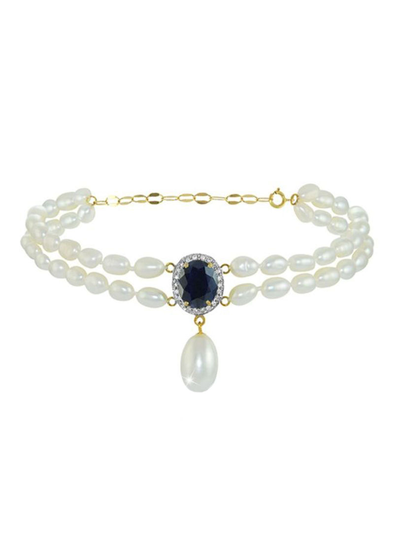 18 Karat Gold Diamonds Oval Sapphire And Pearl Bracelet