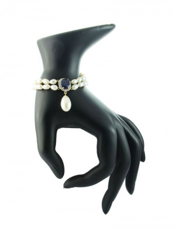 18 Karat Gold Diamonds Oval Sapphire And Pearl Bracelet