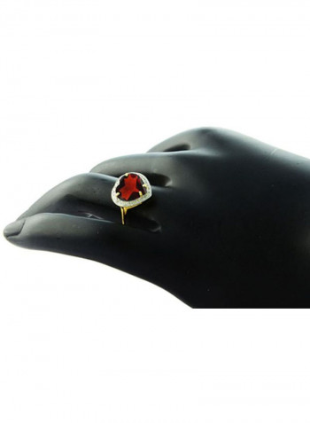 18 Karat Gold Heart Cut Garnet Ring With Diamond