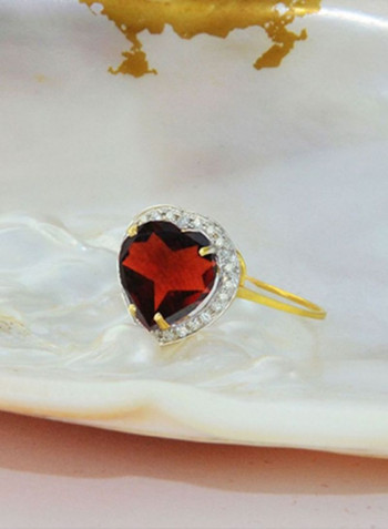 18 Karat Gold Heart Cut Garnet Ring With Diamond
