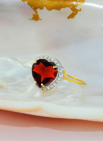 18 Karat Gold Heart Cut Garnet Ring With Diamond