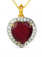 18K Gold Genuine Diamond Heart Cut Ruby Pendant Necklace 0.14 Carat