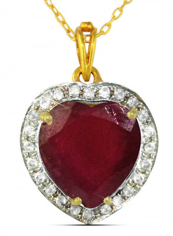 18K Gold Genuine Diamond Heart Cut Ruby Pendant Necklace 0.14 Carat