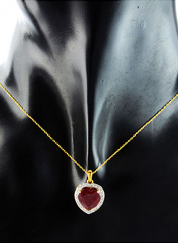 18K Gold Genuine Diamond Heart Cut Ruby Pendant Necklace 0.14 Carat