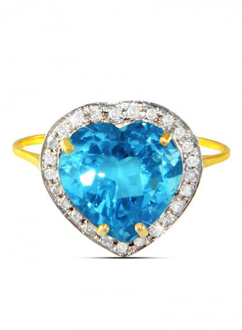 18K Gold Genuine Diamond Swiss Blue Topaz Ring 0.14 Carat