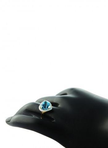 18K Gold Genuine Diamond Swiss Blue Topaz Ring 0.14 Carat