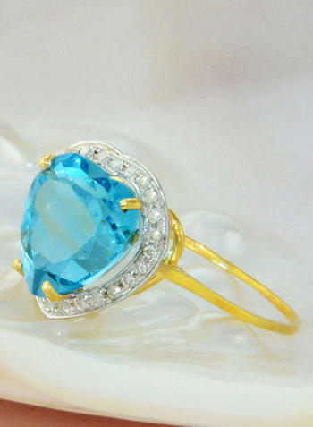 18K Gold Genuine Diamond Swiss Blue Topaz Ring 0.14 Carat
