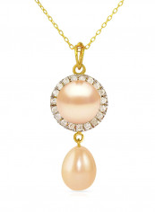 18 Karat Gold 0.10 ct Genuine Diamonds And Pearl Chain Necklace