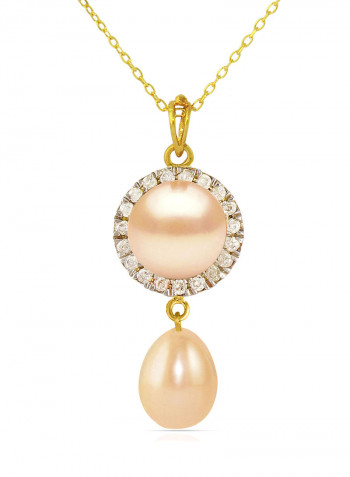 18 Karat Gold 0.10 ct Genuine Diamonds And Pearl Chain Necklace