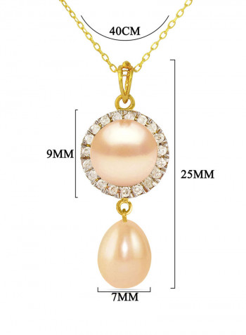 18 Karat Gold 0.10 ct Genuine Diamonds And Pearl Chain Necklace