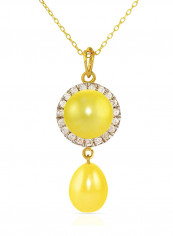 18 Karat Gold 0.10 ct Genuine Diamonds And Pearl Chain Necklace