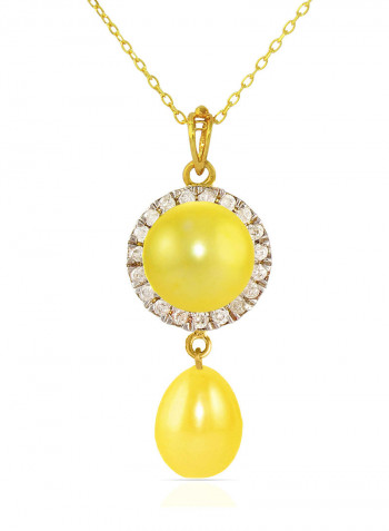 18 Karat Gold 0.10 ct Genuine Diamonds And Pearl Chain Necklace