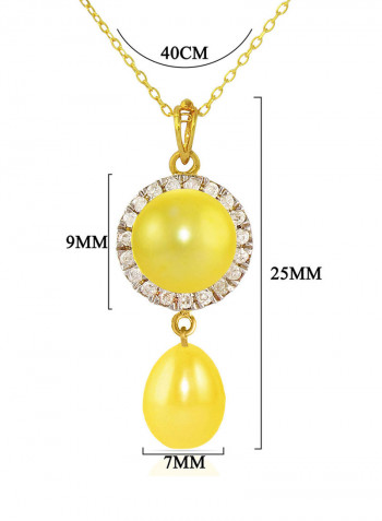 18 Karat Gold 0.10 ct Genuine Diamonds And Pearl Chain Necklace