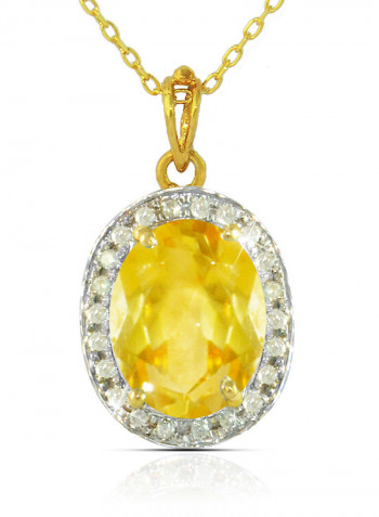 18K Gold Genuine Diamond Oval Cut Citrine Pendant Necklace 0.12 Carat
