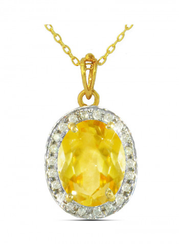18K Gold Genuine Diamond Oval Cut Citrine Pendant Necklace 0.12 Carat