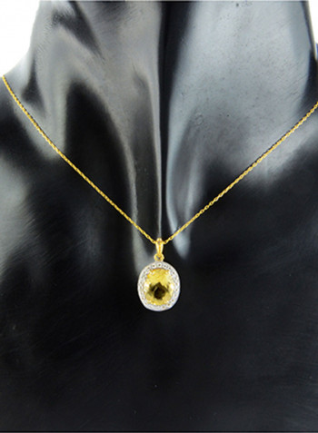 18K Gold Genuine Diamond Oval Cut Citrine Pendant Necklace 0.12 Carat