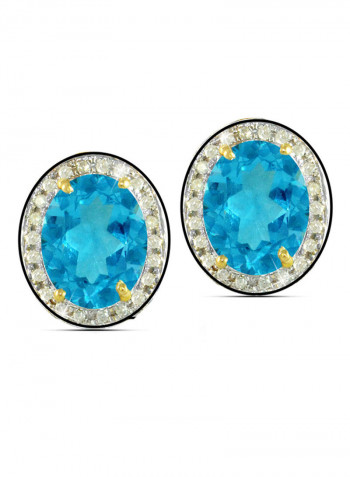 18K Gold Genuine Diamond Swiss Blue Topaz Earrings 0.24 Carat