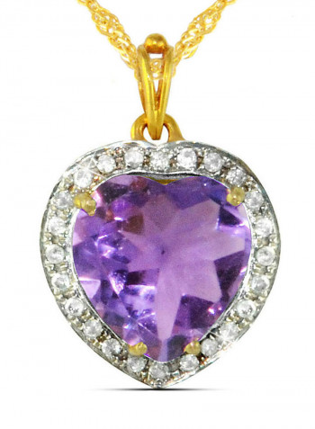 18K Gold Heart Cut Amethyst Genuine Diamonds Necklace 0.14 Carat