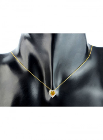 18K Solid Gold And 0.08Cts Diamonds And 5mm Genuine Citrine Heart Necklace